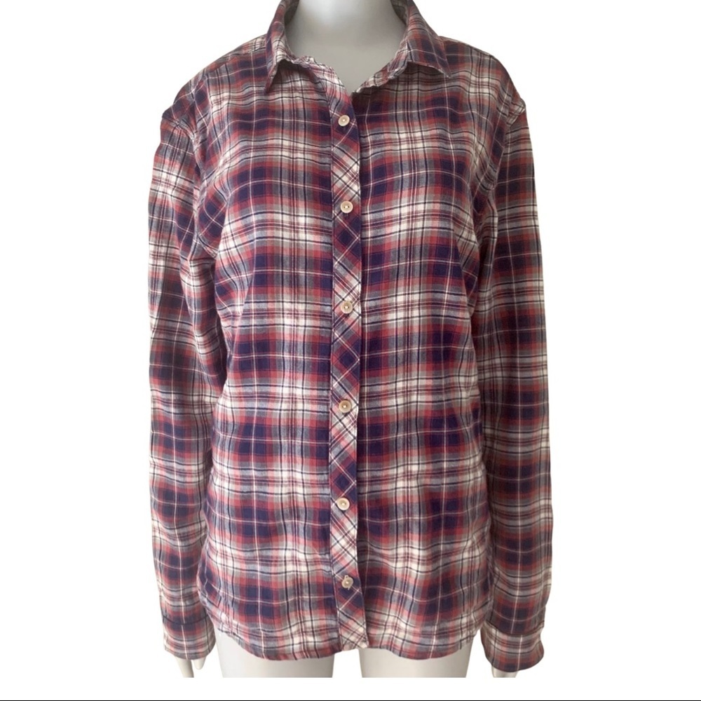 CALIFORNIA TAILOR No. 1 Flannel Button Up Shirt Plaid 100% Cotton Soft Size L